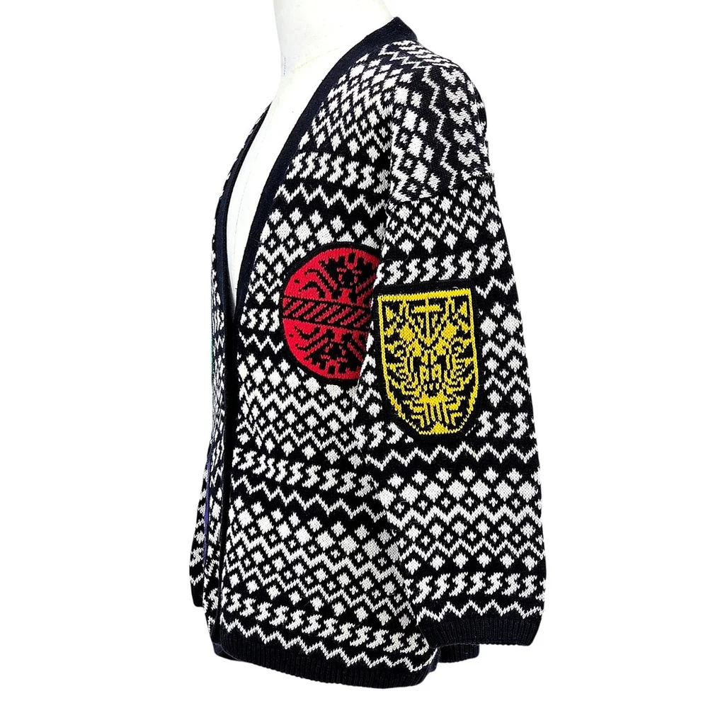 Statement Artwear Pasta Knit Cardigan Women’s Medium Fair Isle Patchwork